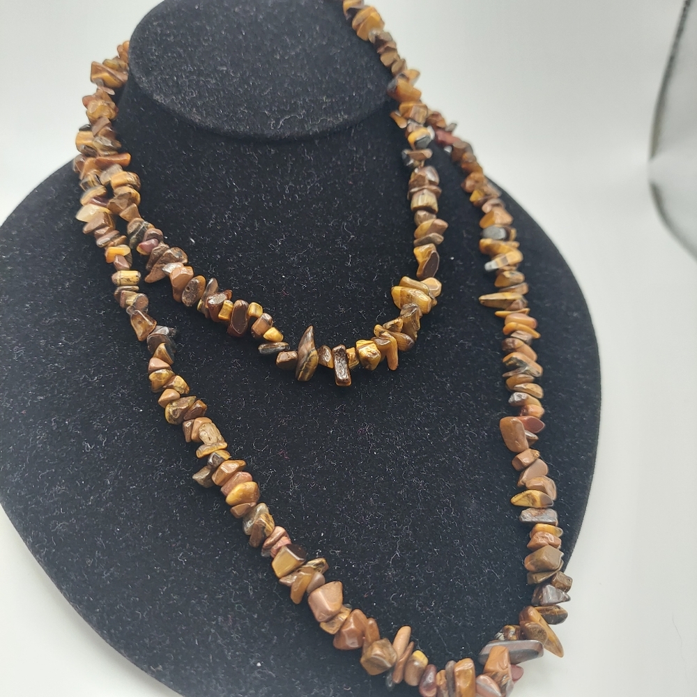 Vintage 16" Tiger's Eye Chip Minimalist Necklace, VGC.